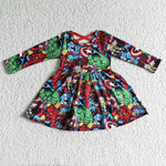 Long sleeve hero print girl cartoon dress