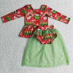 GLD0091 Children's bummes kids green christmas sets baby girls tulle outfits-promotion 2024.8.24