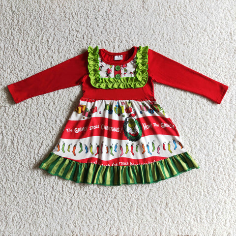 GLD0097 Boutique girls green ruffle dress child girls' dresses baby red christmas dresses-promotion 2024.10.19