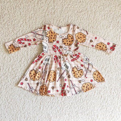 GLD0114 Cookies print children's fancy dress girls kids plaid dresses christmas-promotion 2024.11.30