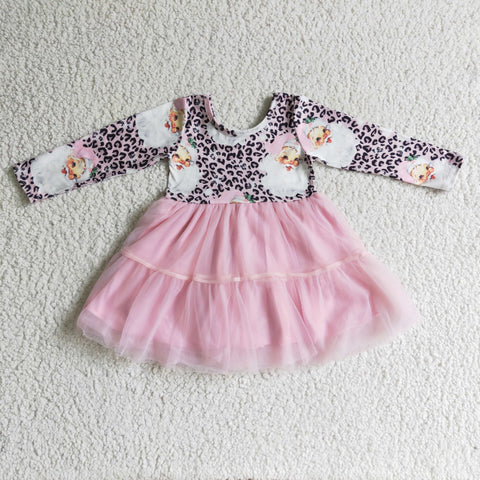 Santa Claus Leopard Kids Girls Pink Tulle Dress