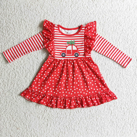 Red stripes baby dotted dress christmas children's dresses