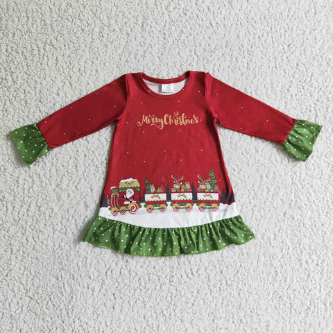 Santa claus sled boutique baby red dresses girls christmas dresses
