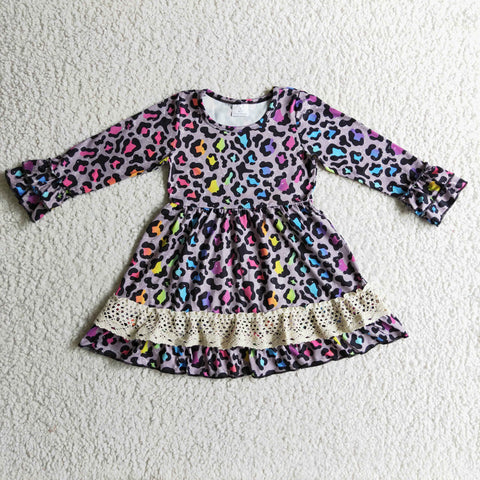 Boutique long sleeve baby girls leopard dresses