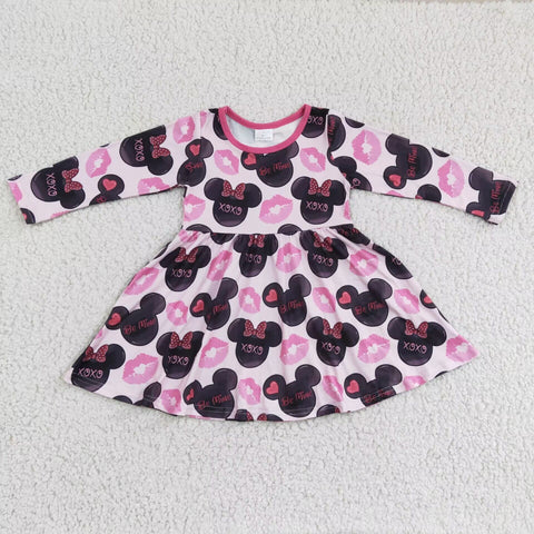 GLD0162 Valentine's clothes cartoon print children pink dress-promotion 2024.12.7