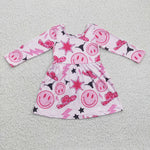 Smile face pink girls western dress