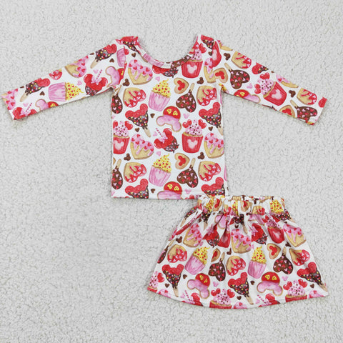 Sweet valentine's day cookies pink girls skirt sets