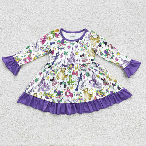 Classic pattern little girls purple dress