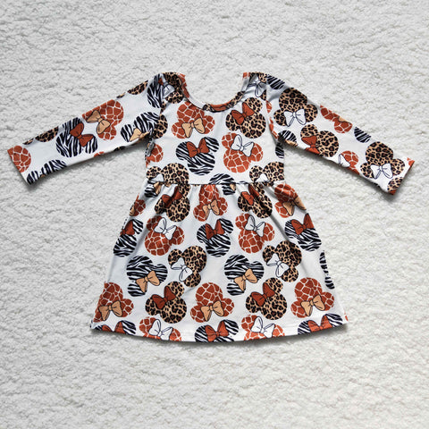 Mouse print long sleeve kids girl leopard dresses