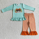 Kids clothes fall boutique girls pumpkin outfits baby striped clothing sets