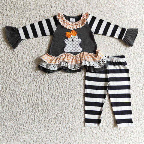 Children embroidered ghost clothing kids ruffle outfits baby halloween clothes sets