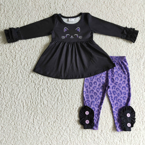 Cutie cat children leopard outfits baby purple leggings little girls fall sets