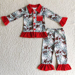 Red little girls pajamas outfits kids sleepwear clothes sets children western clothing outfits