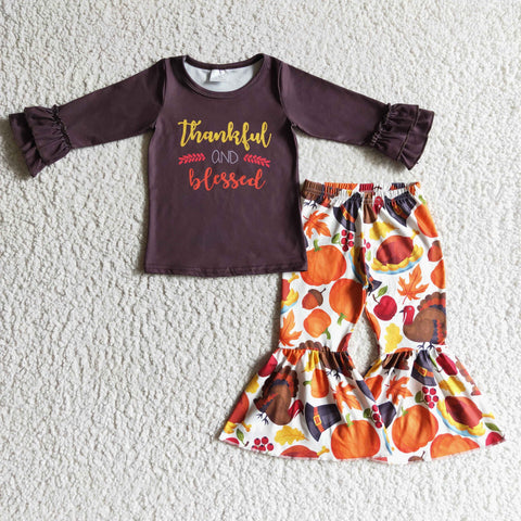 Thankful turkey girls outfits baby child fall clothing kids turkey sets