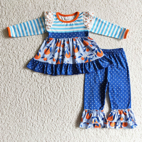 Baby dotted clothes suits girls blue fall outfits children sassy clothing sets