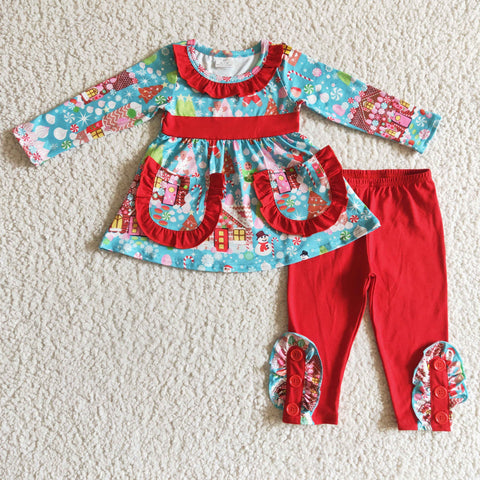 GLP0247 Child red kids girls' ruffle clothes baby christmas outfits-promotion 2024.9.7