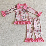 Toddler cactus pink kids girls sleep clothing baby western pajamas sets