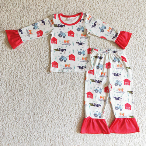 GLP0280 Farm printing red clothes kids winter pajamas outfits-promotion 2024.9.14