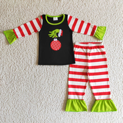 Boutique green pattern christmas kids lounge clothing sets