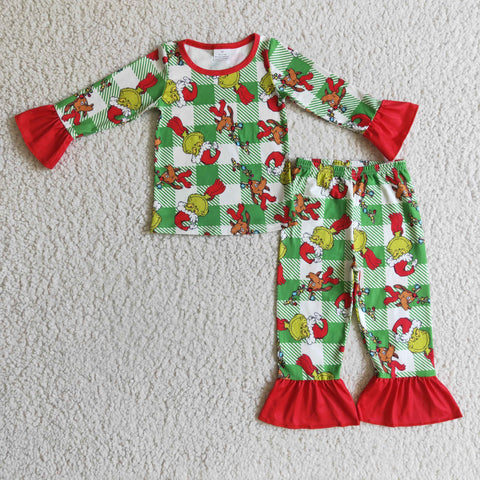 Baby girls pajamas sets green children christmas clothes outfits