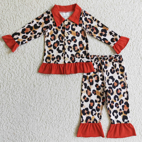 Children's winter night clothes baby leopard pajamas outfits