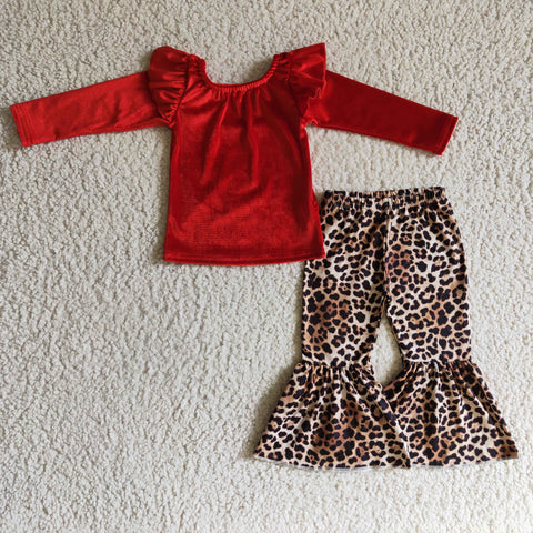 Winter clothes suits kids red leopard outfits baby velvet clothing set
