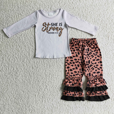 Triple ruffle pants baby girls leopard sets child girl winter clothing