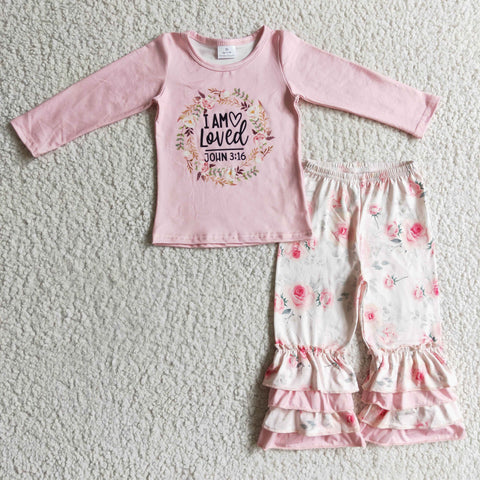 GLP0336 Floral children's pink clothes sets kids spring girls outfits-promotion 2025.1.4