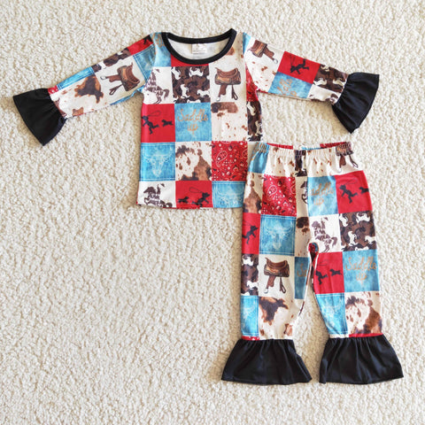 Kids girls patchwork outfits children western clothing