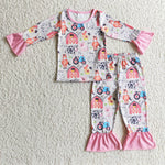 Baby girls pink pajamas children's farm clothing outfits