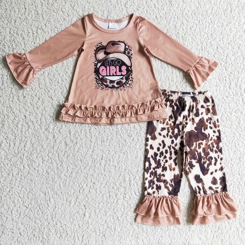 Cow print pants kids western clothing sets