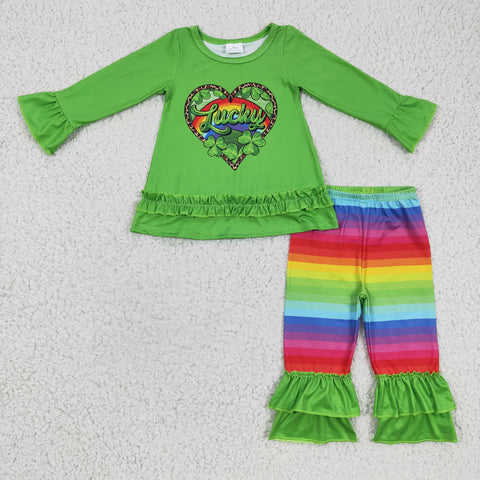 Green lucky heart st patrick's day girls outfit