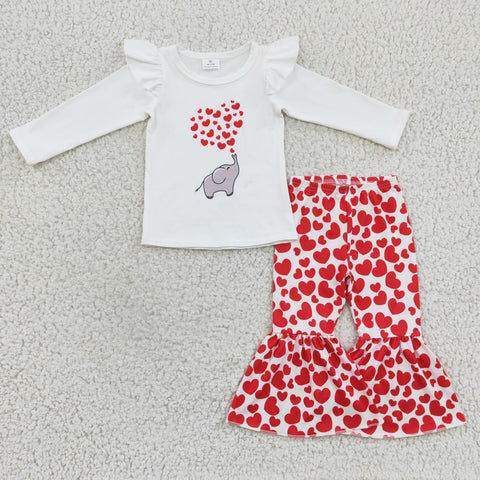 Elephant heart pattern baby valentine's boutique outfit