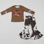 Children brown jeans sets kids western baby outfits