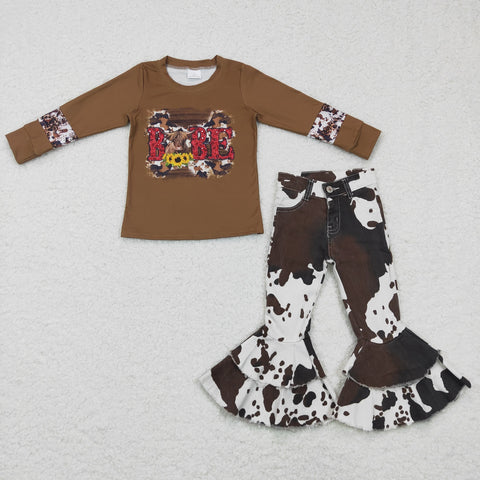 Children brown jeans sets kids western baby outfits