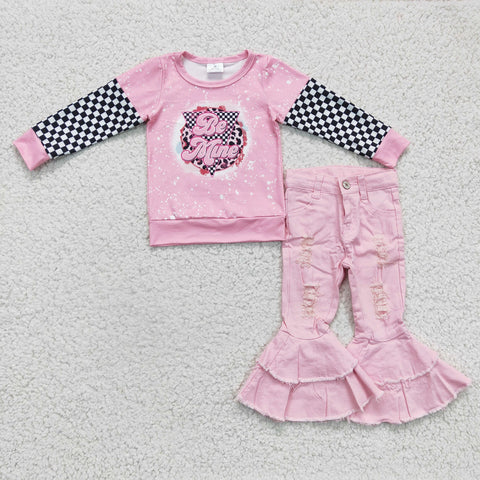 Be mine clothing child girls flare jeans kids pink valentine's set