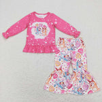 GLP1123 baby girl clothes girl cartoon dog valentines day bell bottoms outfit