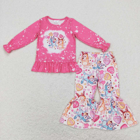 GLP1123 baby girl clothes girl cartoon dog valentines day bell bottoms outfit