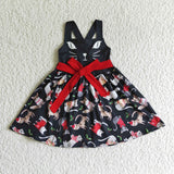 Christmas Girl Dress Black Sleeveless Little Cat Dress