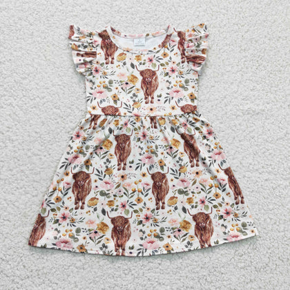 GSD0158  Highland cow flutter baby kids floral dress-promotion 2024.6.22