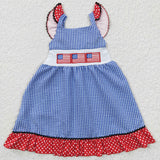 July 4th girls summer embroidery flag dress