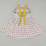 Bow kids dotted cow embroidery yellow dress