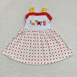 Bow kids dotted cow embroidery yellow dress