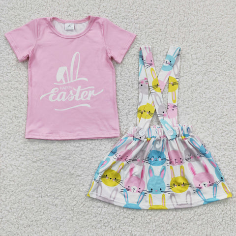 Easter bunny pink girls overall set