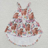 Highland cow floral strap kids dress
