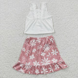 Girl white top floral skirt outfit