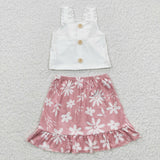 Girl white top floral skirt outfit