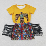 GSD0287  Eagle leopard pattern girls fringe skirt set-promotion 2025.5.17