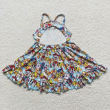 Dog print kids girls summer twirl dress