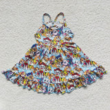 Dog print kids girls summer twirl dress